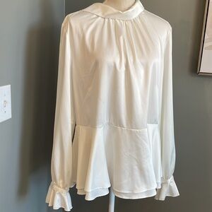 Nanette Lepore Blouse Top Size XL Cream Color Dressy Button Down Back Retro Vibe